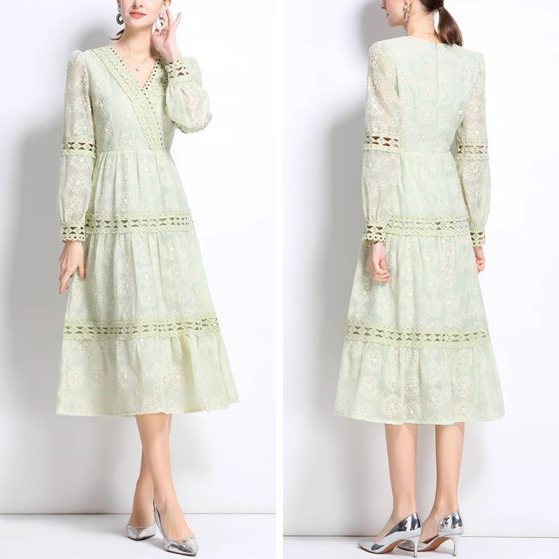☆長袖☆カシュクール ロング丈 ワンピース パーティ ドレス