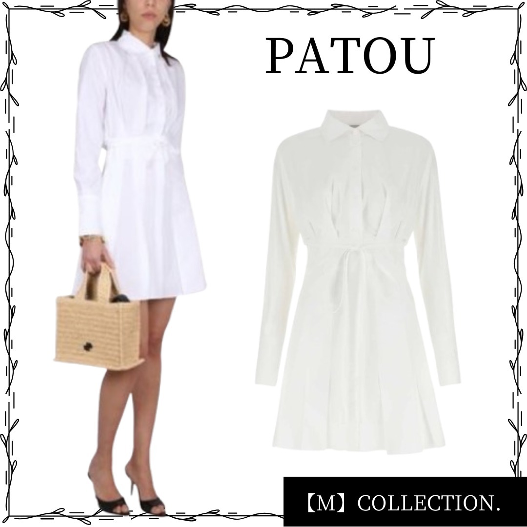 PATOU カットアウト ディテール プリーツ ミニ シャツドレス