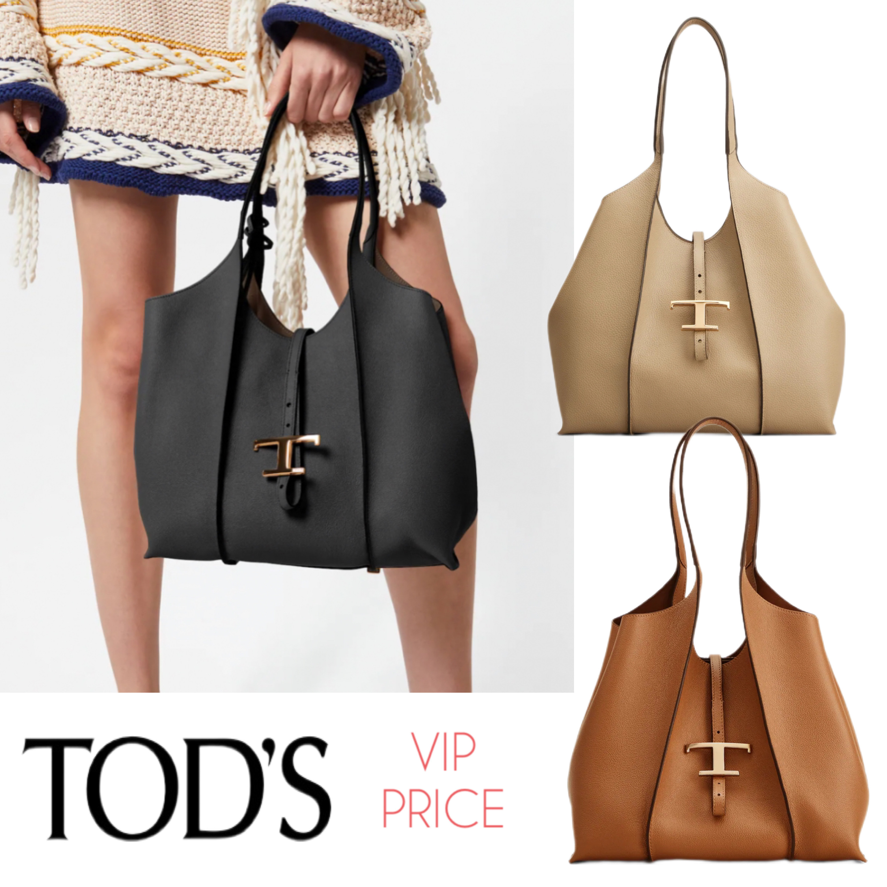 TOD'S【VIPSALE】Tタイムレス レザートートバッグ スモール