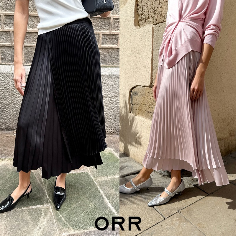 新品】ORR オル Satin Pleated Skirt Black XS