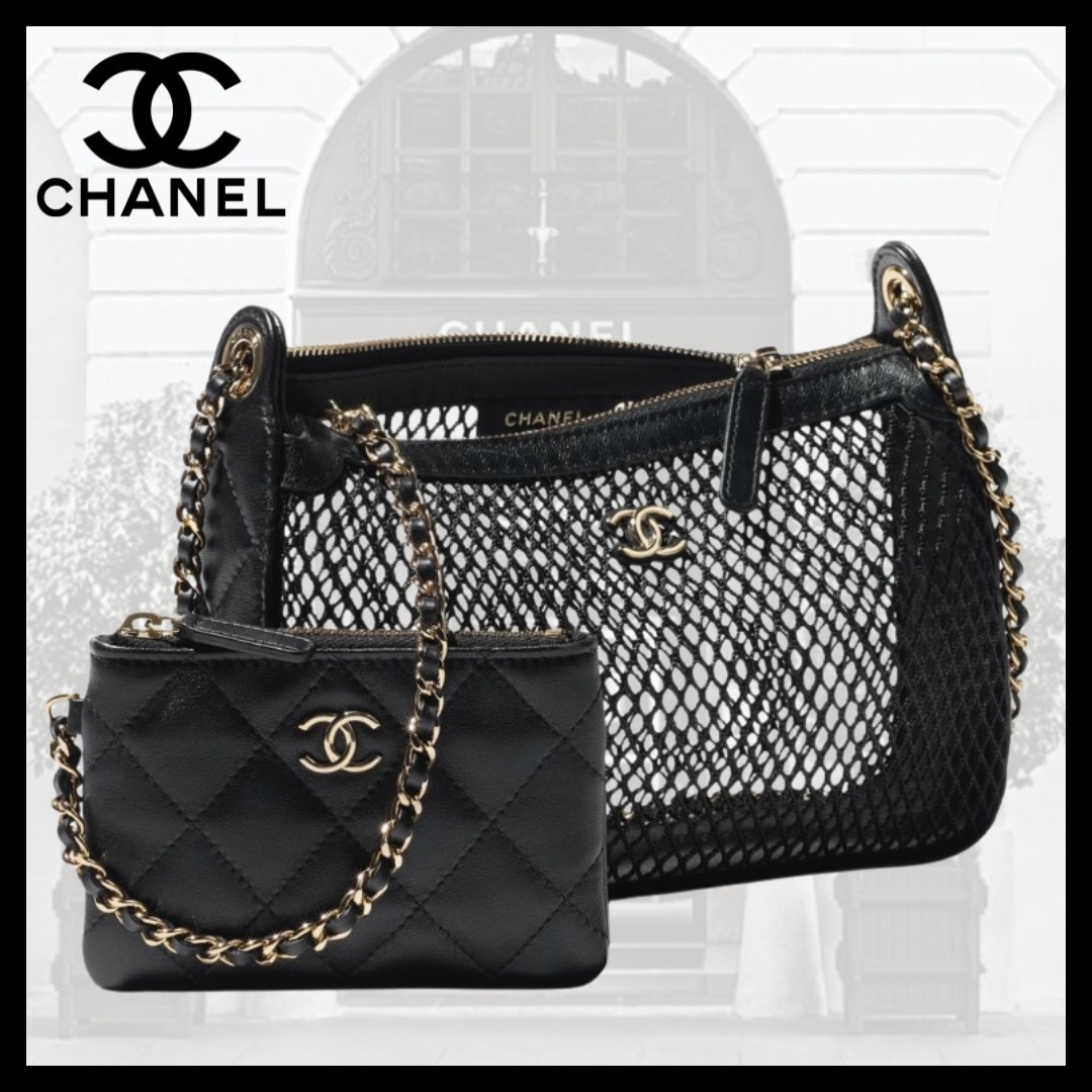 【ポーチ付き◆お洒落なメッシュ♪】CHANEL ショルダーバッグ