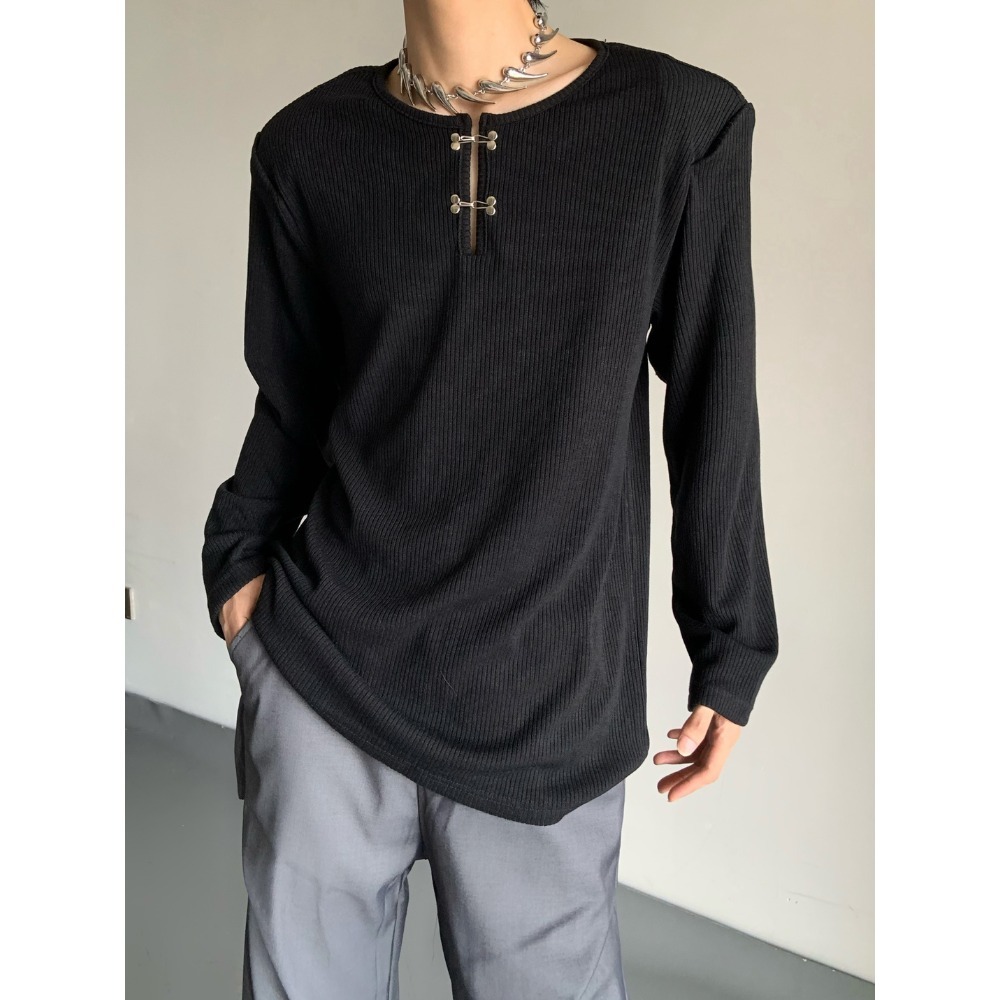 メタルフック キーネック Tシャツ 長袖 半袖 韓国 メンズ nr7822