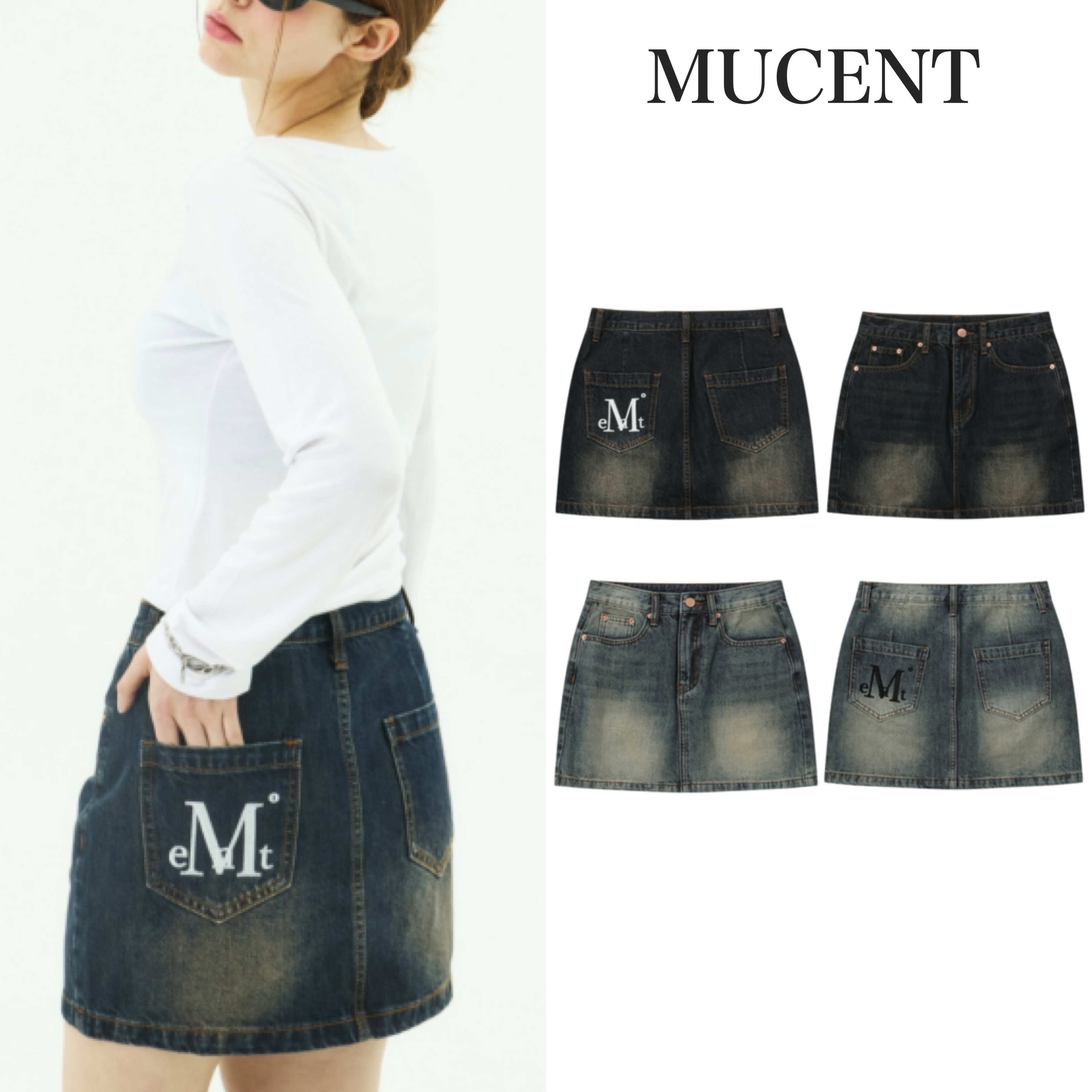 【MUCENT】CRAIL BACK POCKET BIG LOGO DENIM SKIRT