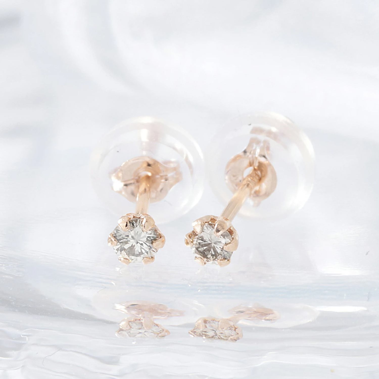新品 K18 K18PG 金 18金 ピアス 0.1ct 天然 ダイヤモンド 両耳