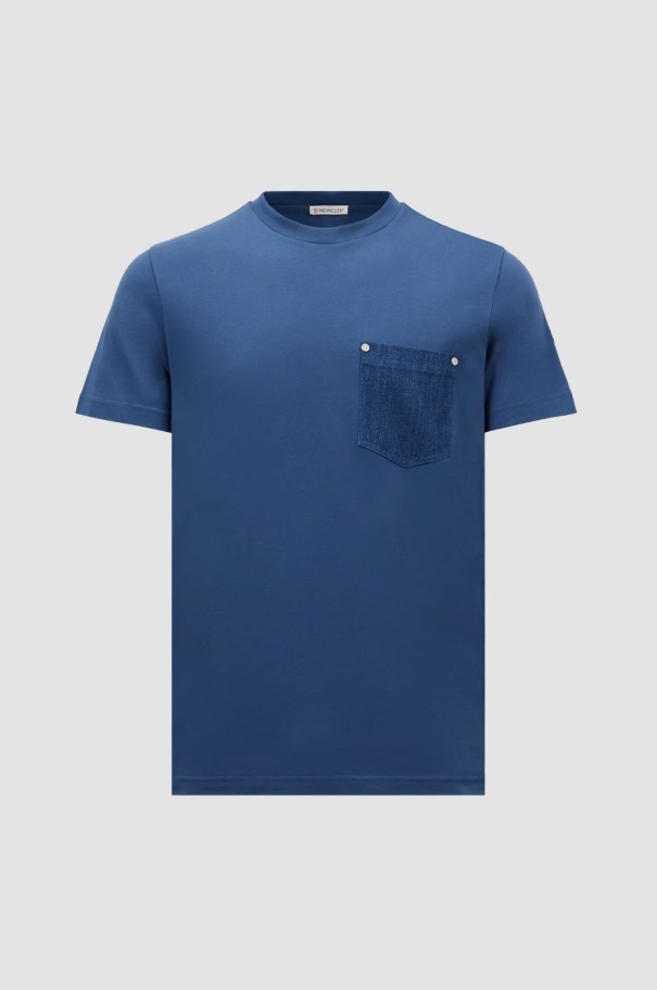 MONCLER 2025春夏 デニム素材ポケット付き クルーネックTシャツ
