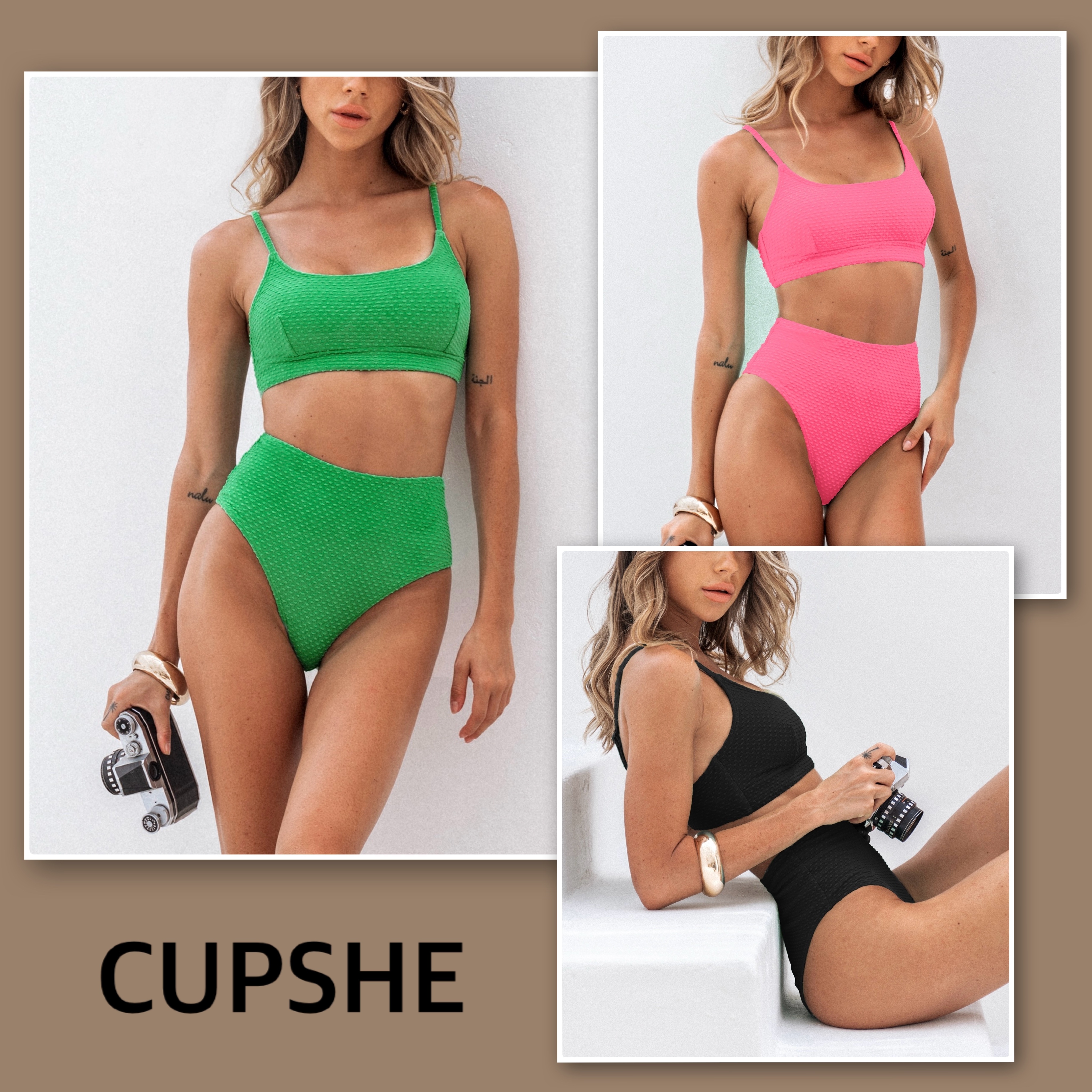 【CUPSHE】テクスチャードブラレット＆ハイウエストビキニセット