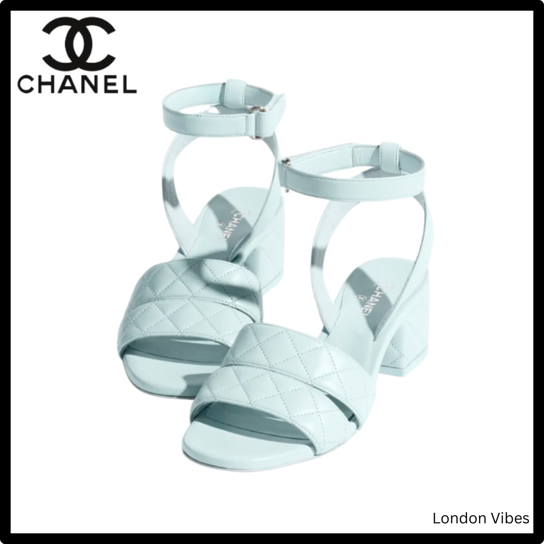 25S お洒落ブルー♪ CHANEL サンダル ミュール CCロゴ