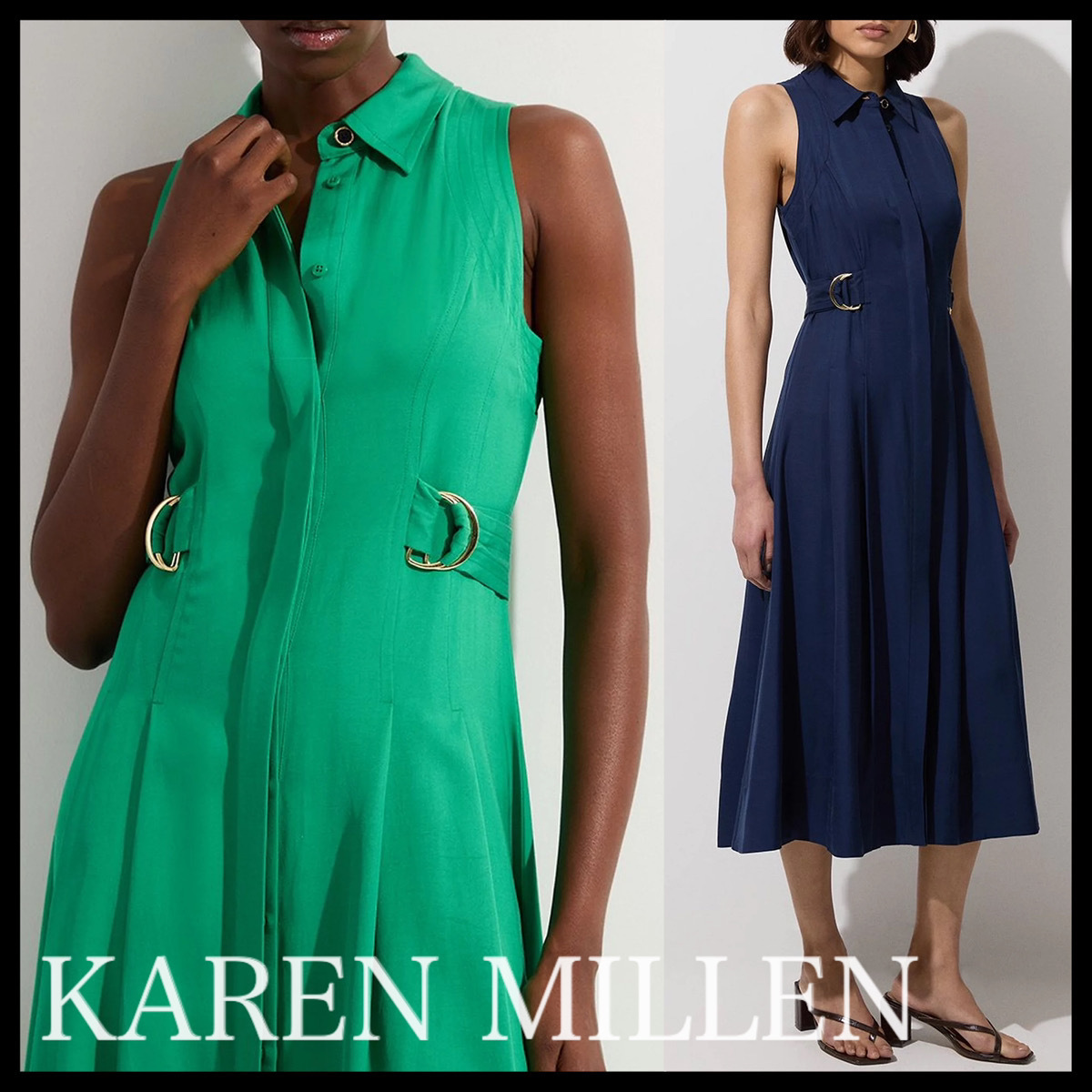 KAREN MILLEN*Dリングディテールステッチホルターネックドレス