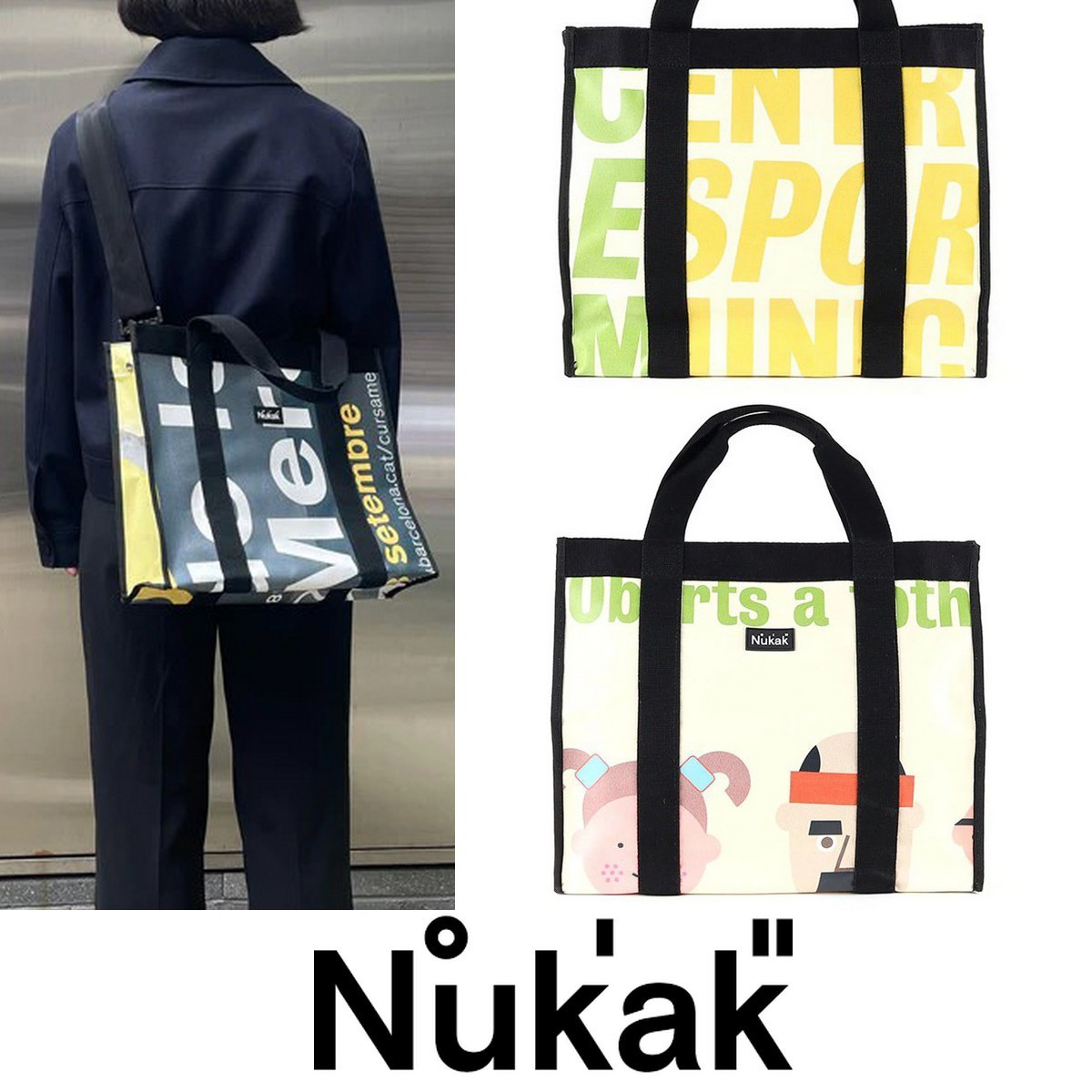 SALE◆Nukak【CUADRADO】イラスト&ロゴ 2-WAYスクエアトート◆YL