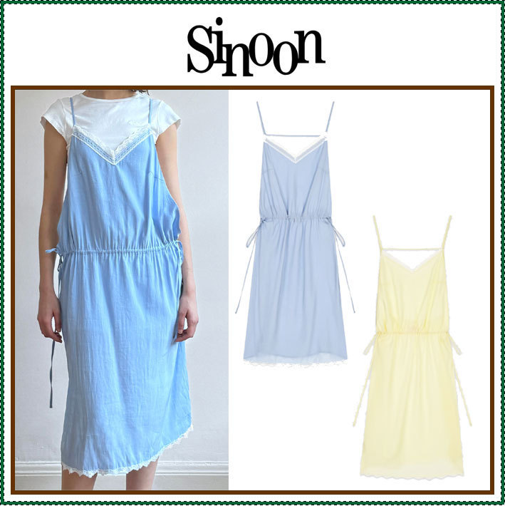 【Sinoon】 V-Neck Layered Lace Silky Dress / 追跡付