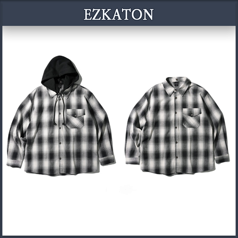 【EZKATON】★男女兼用★25SS SCREEN HOOD CHECK SHIRTS