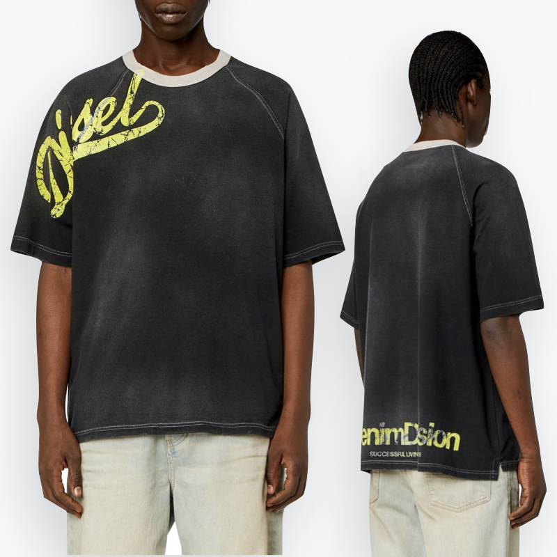 DIESELディーゼル★T-ROXT-SLITS リンガーネックTシャツ 送関込