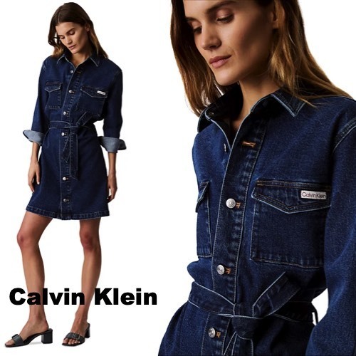 新作Calvin Klen Jeans デニム ウエストリボン ワンピース