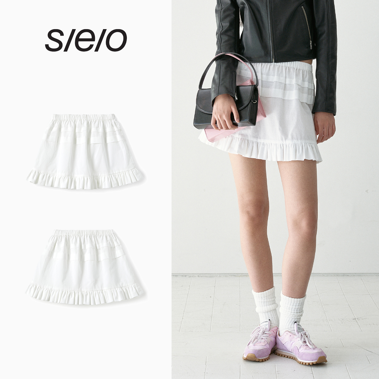 ミニスカート s/e/o : 25SS / SHEER COTTON FRILL MINISKIRT (IVORY)
