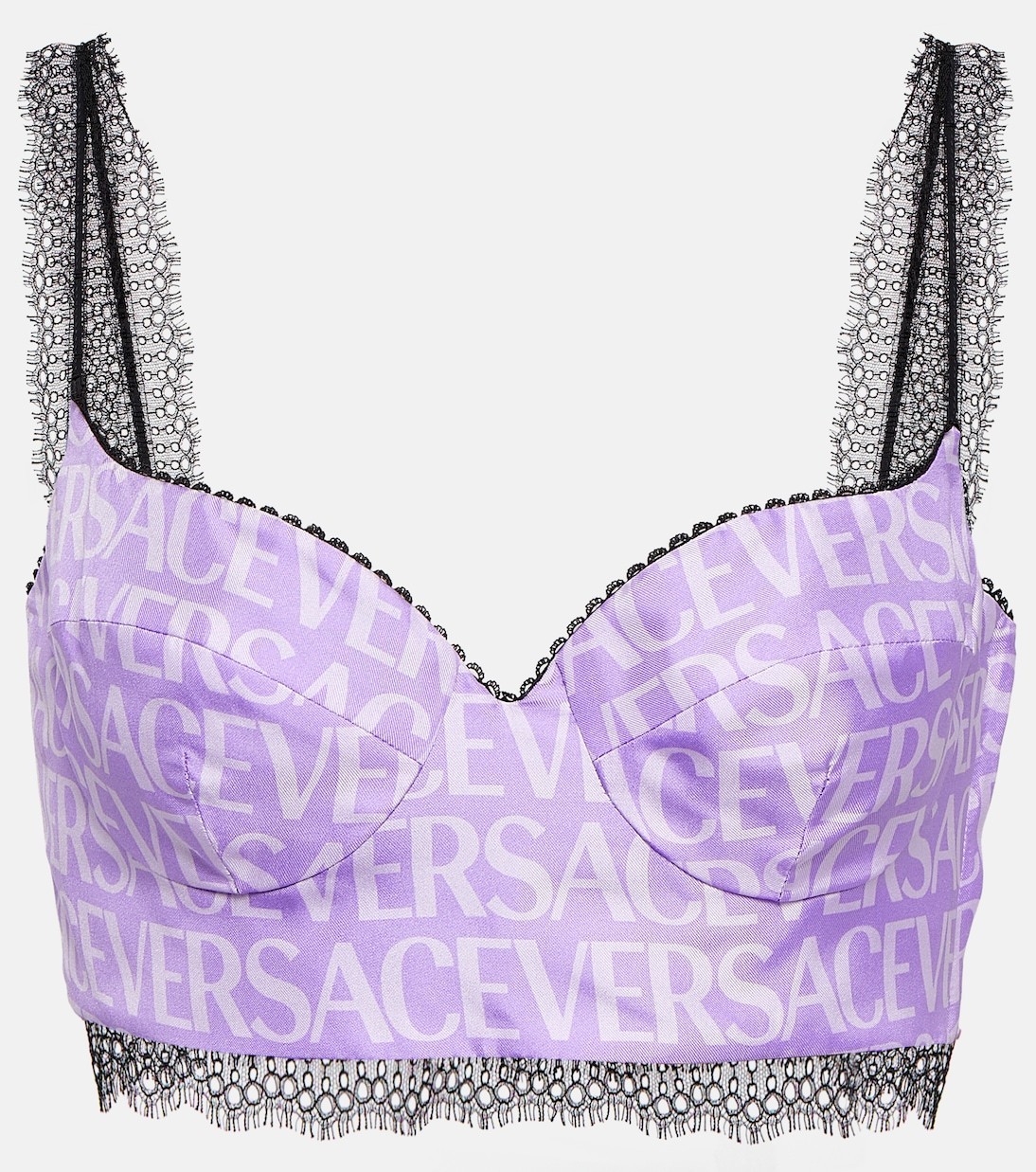 【Versace】ロゴシルクサテンアンドレースブラレット
