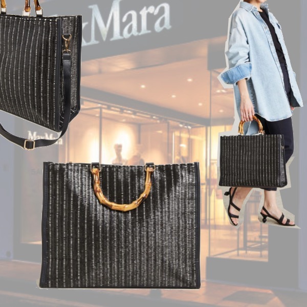 DT MaxMara ★ ラフィア風 トートバッグ ANSELMO ブラック