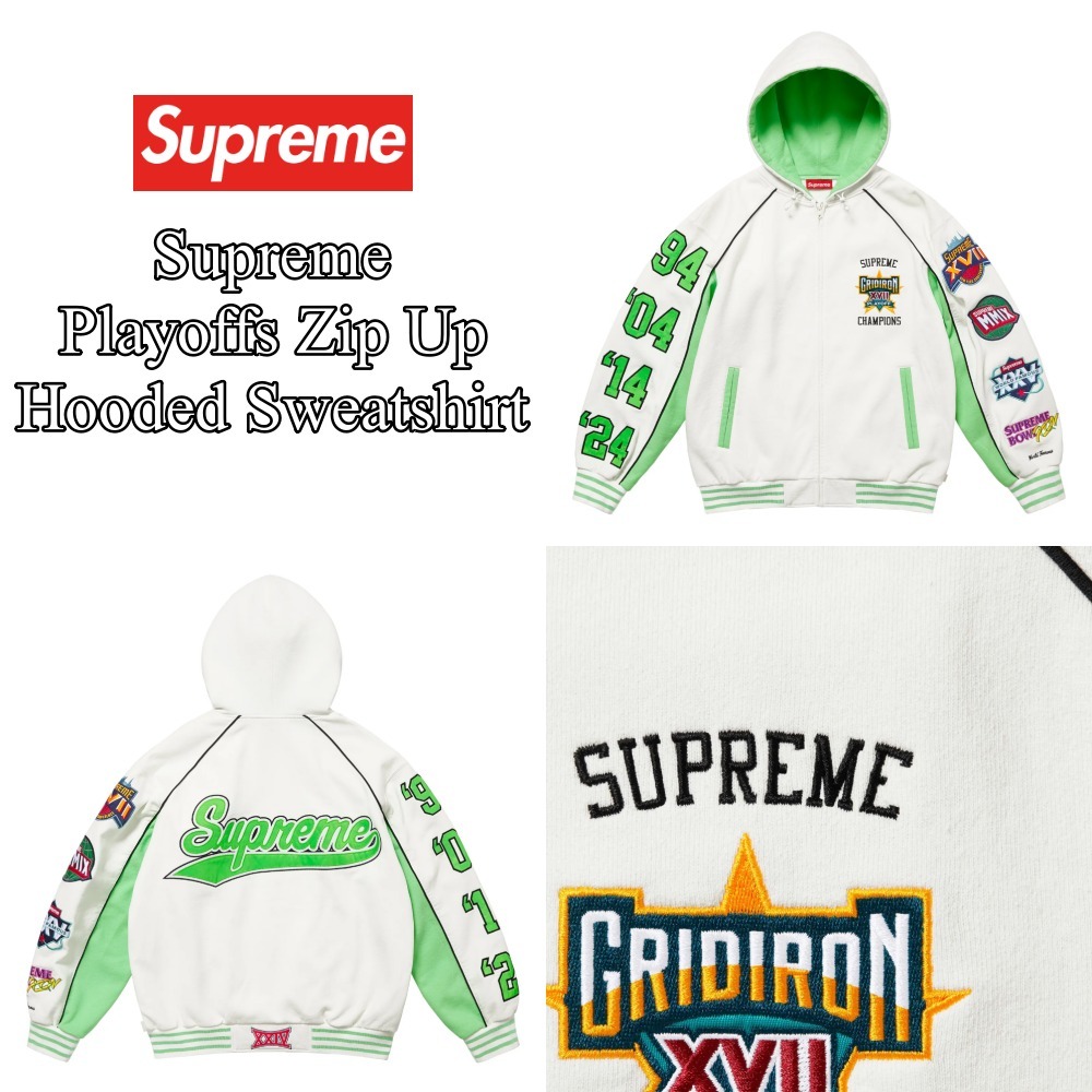 【Supreme】Playoffs Zip Up Hooded Sweatshirt★White★25SS★