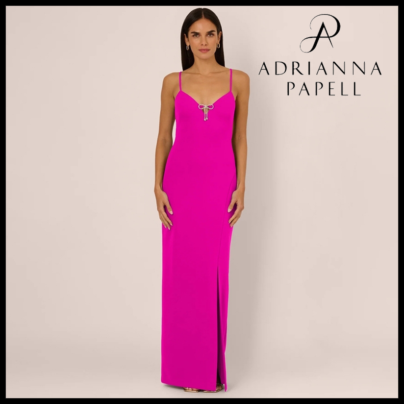 Adrianna Papell ノースリーブニットラインストーンリボン