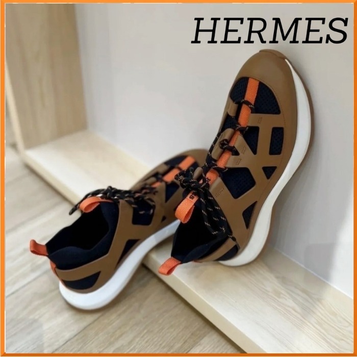 【大人気♪】HERMES 軽量メッシュ スニーカー ブラウン Katana