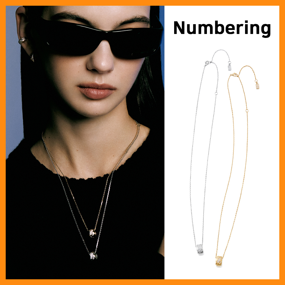 【Numbering】 Pave Sculpted Wave Cylinder Necklace #3818