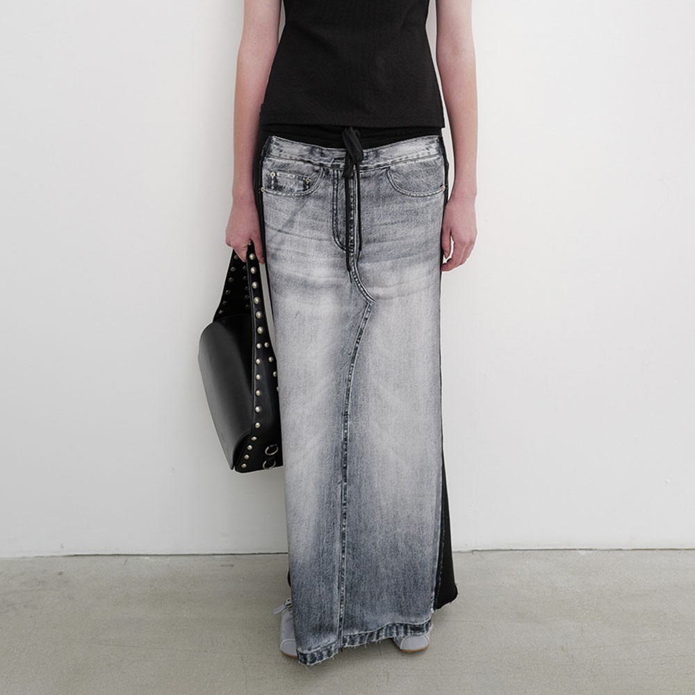 スカート OPEN YY_TheOpen Product FRONT JEAN EFFECT JERSEY SKIRT (BLAC