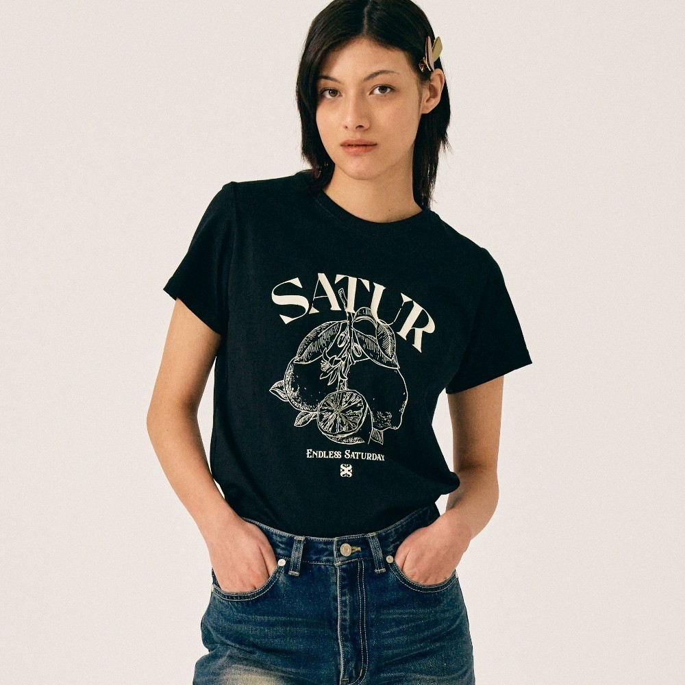 Tシャツ・カットソー SATUR (W) Capri Citron Drawing Summer Graphic Short Sleeve T