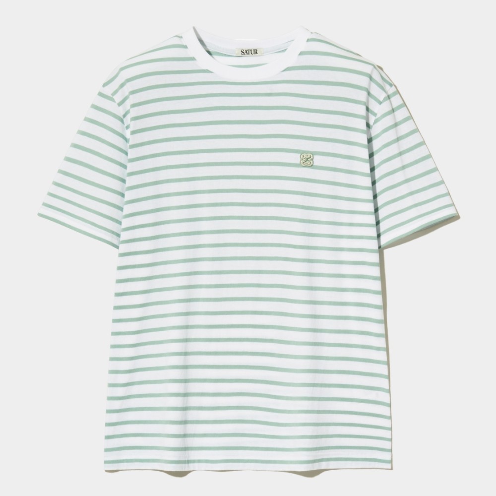 Tシャツ・カットソー SATUR All Day Basic Stripe Short Sleeve T-Shirt Mint