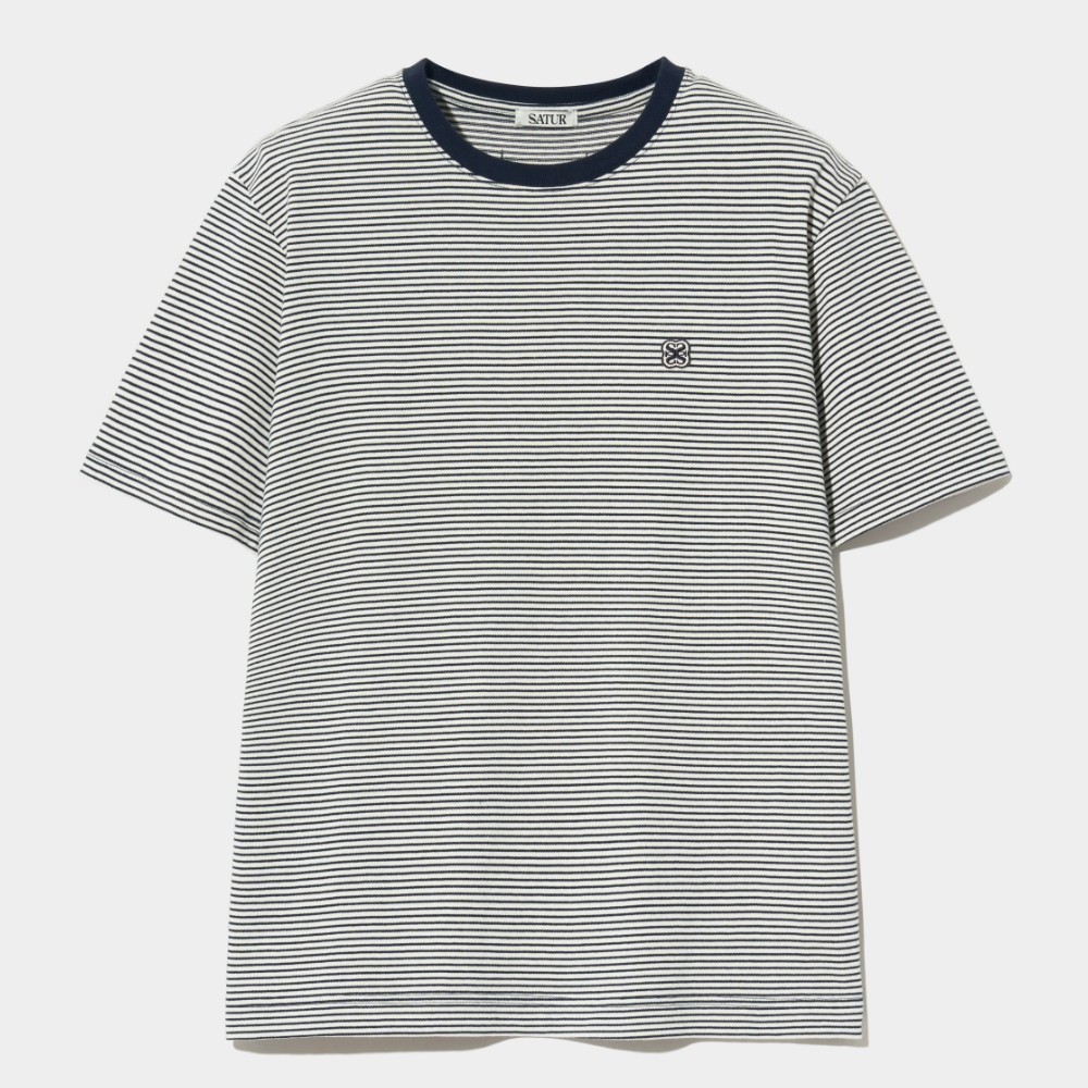 Tシャツ・カットソー SATUR All Day Color Stripe Short Sleeve T-Shirt Navy