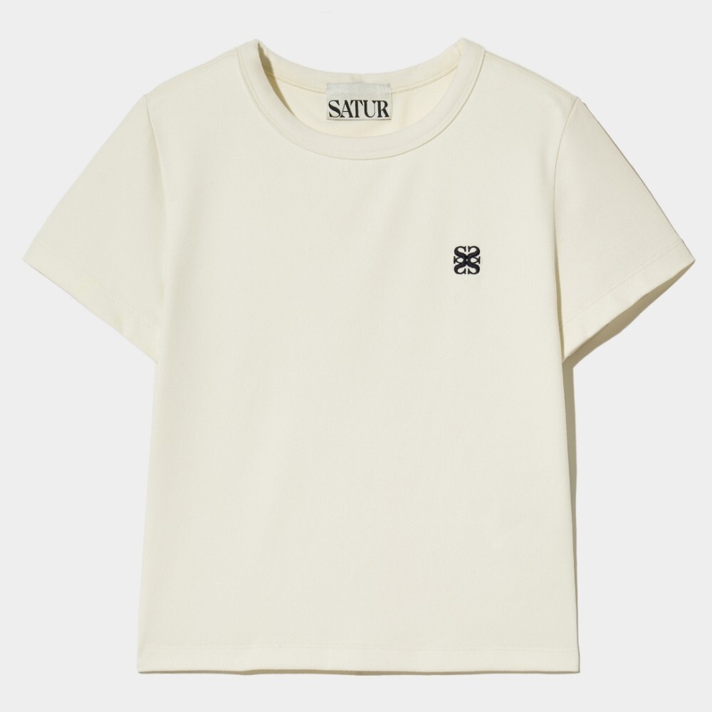 Tシャツ・カットソー SATUR (W) Essential Basic Logo Short Sleeve T-Shirt Cream Iv