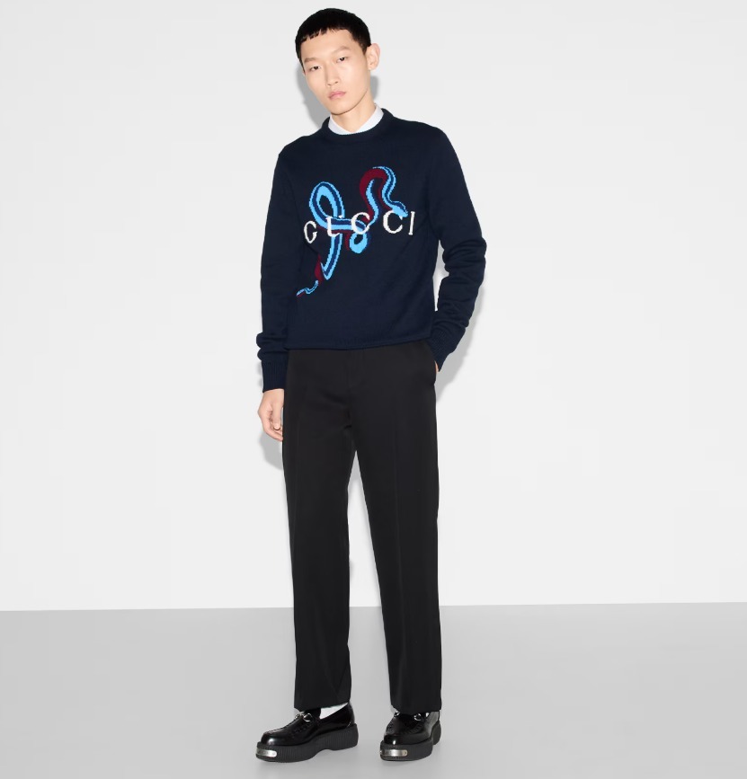 GUCCI 25Cruise《インターシャ ウールカシミヤセーター》青 直営