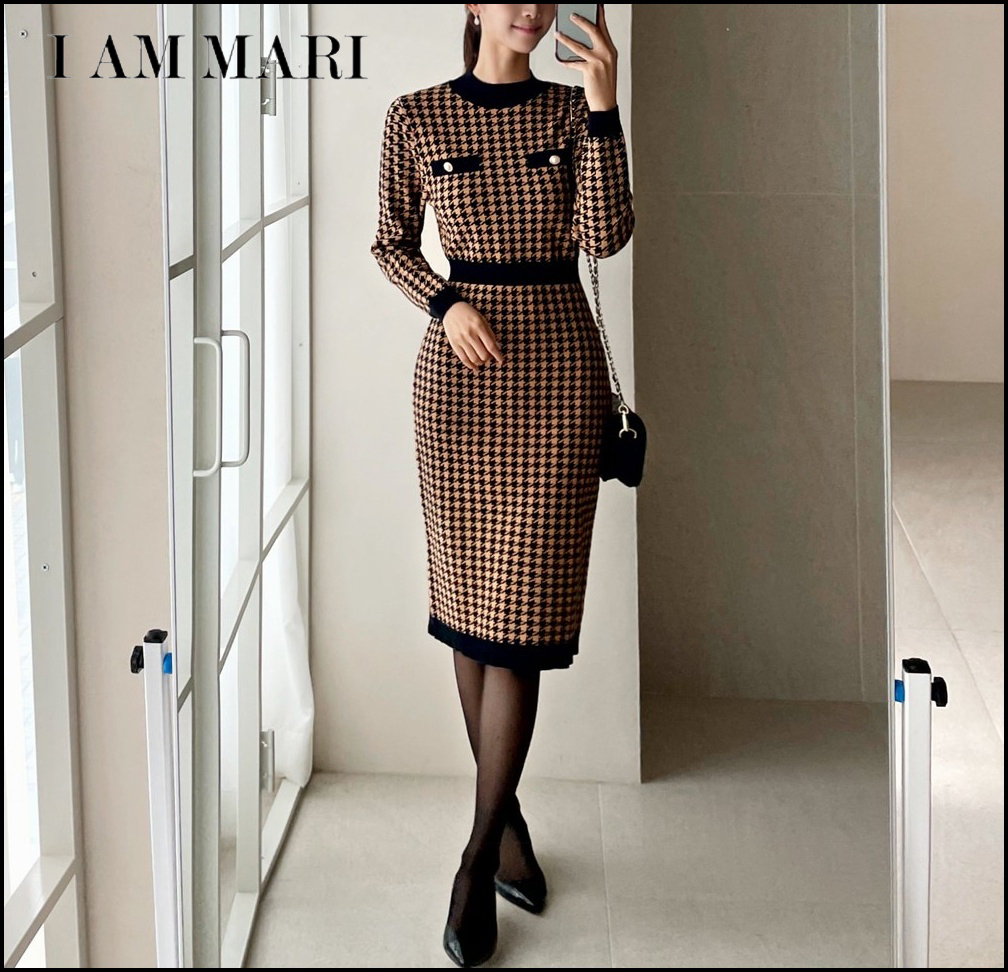 【I AM MARI アイアムマリ】Hound Check Knit ワンピース