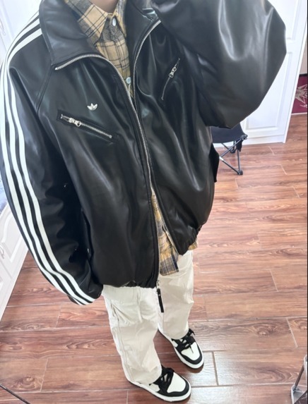 ADIDAS】Originals PLCOATW PULレザージャケットblack☆追跡可