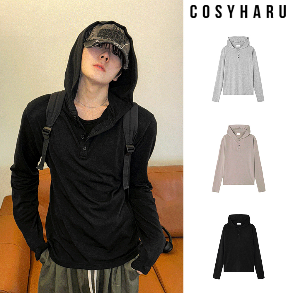【COSYHARU】Henryneck Hood Long Sleeve