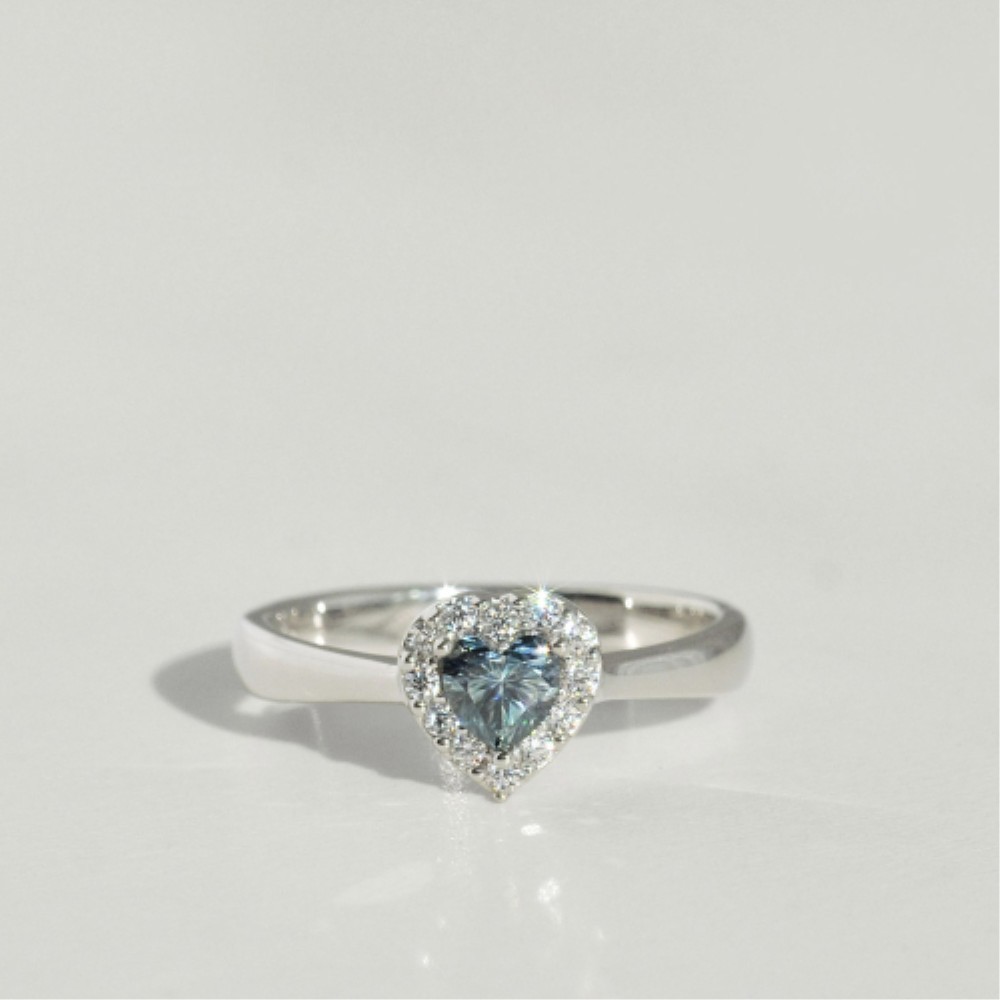 ★47bag ★ 925 Silver Deep Blue Green Moissanite Heart Cut R