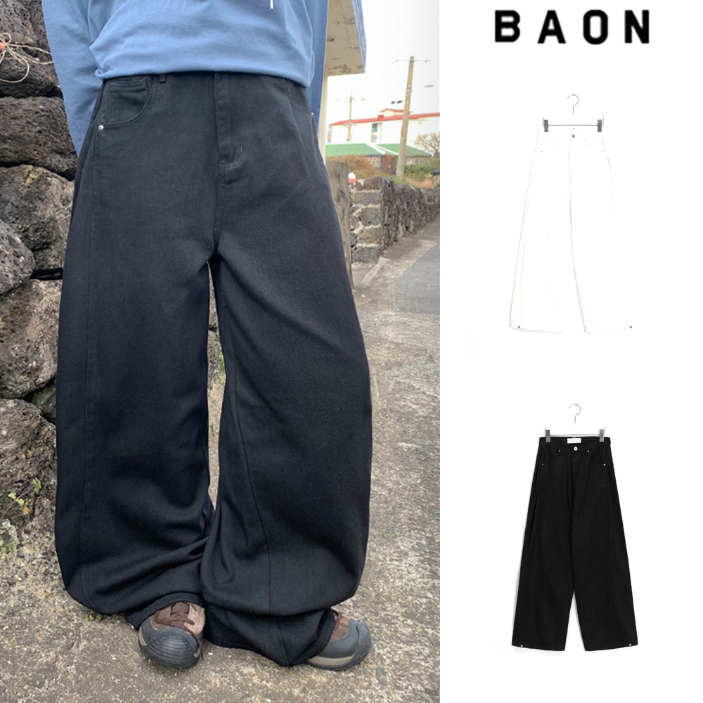 【BAON】Homoki Side Pintuck Back Adjust Wide Cotton Pants