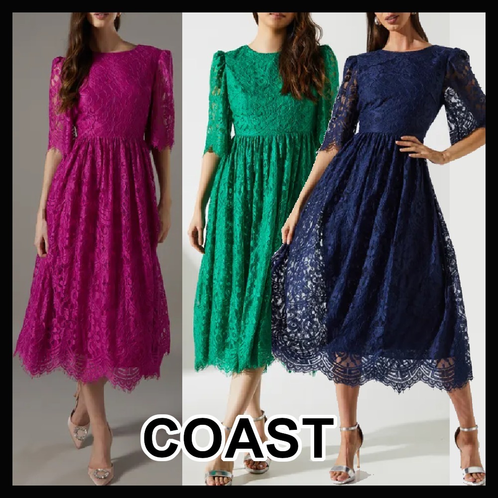【COAST】レース ショートスリーブ ミディドレス 3色