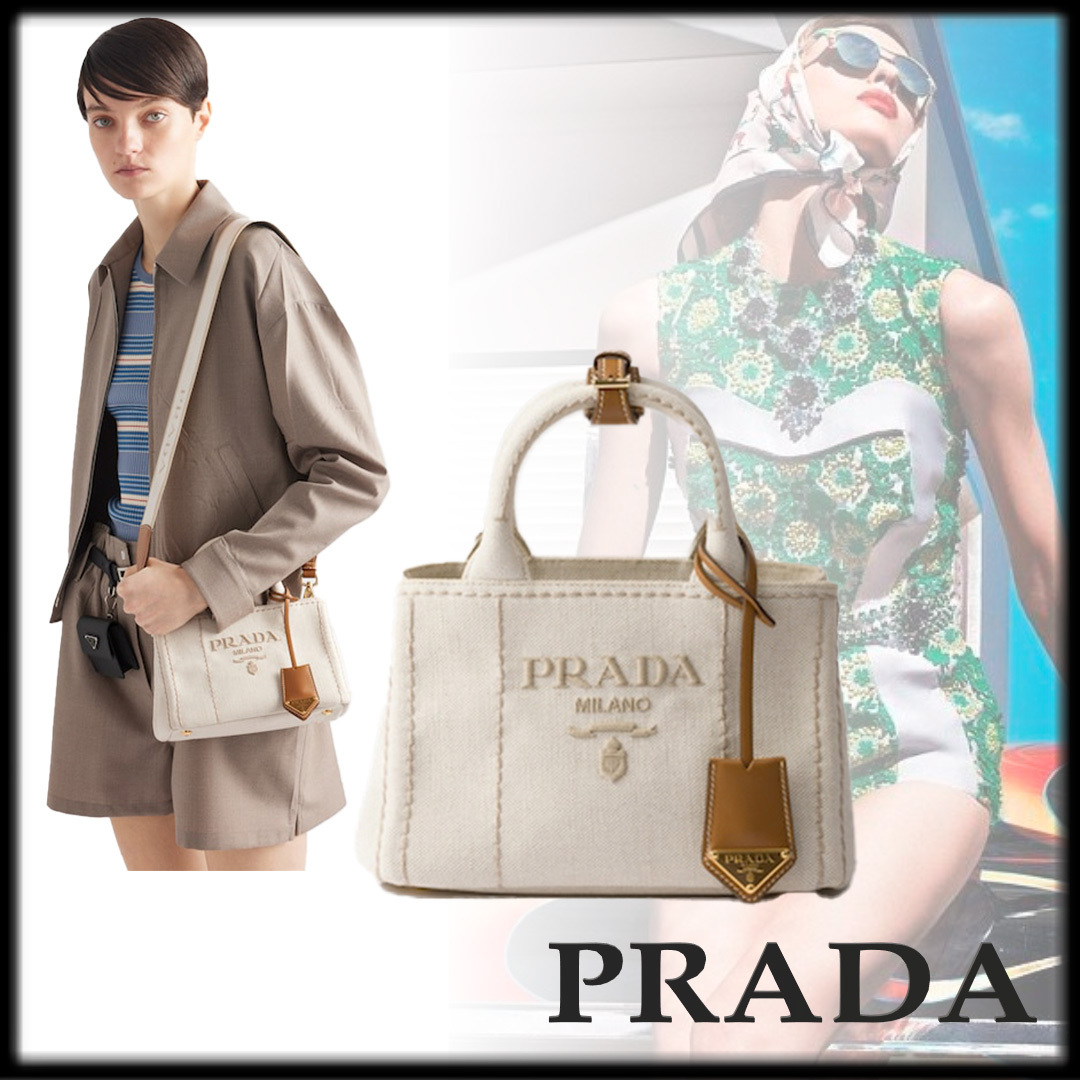PRADA 上品 お洒落 リネンブレンド ミニ ハンドバッグ