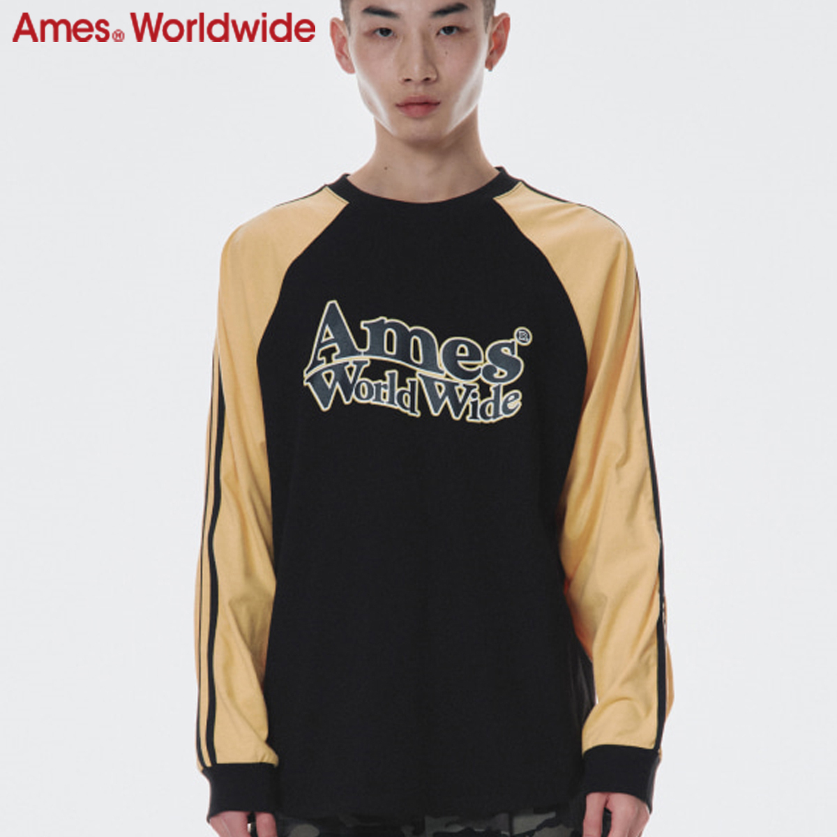 ★AMES-WORLDWIDE★LINETAPE RAGLAN LONGSLEEVE TEE BLACK★人気