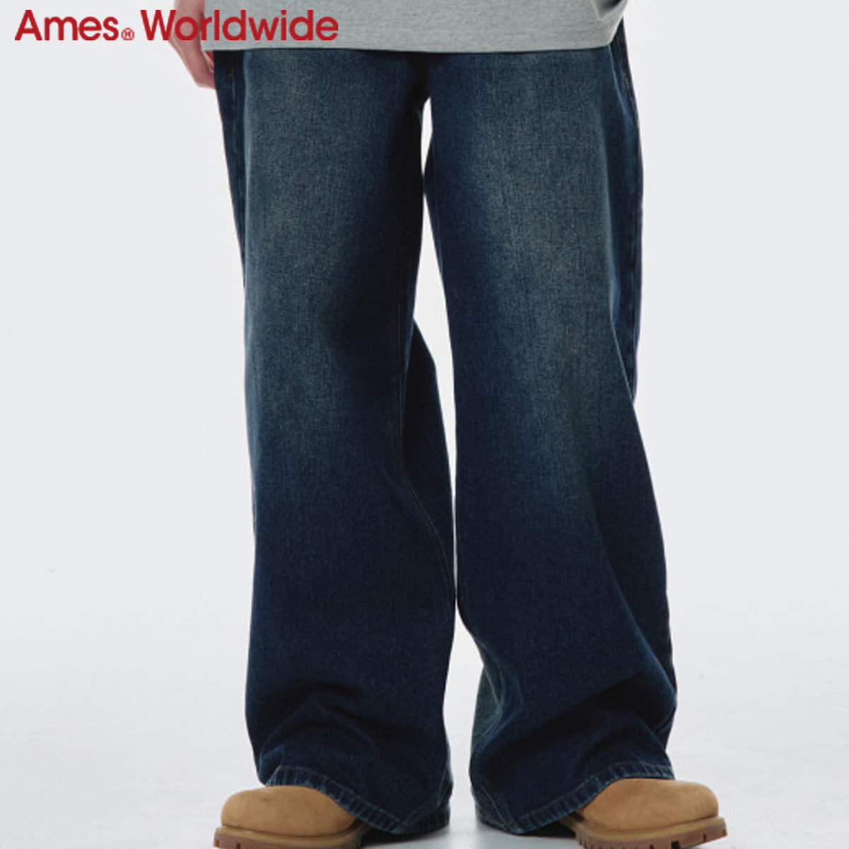 ★AMES-WORLDWIDE★OVERFIT STITCH DENIM PANTS DEEP BLUE★人気