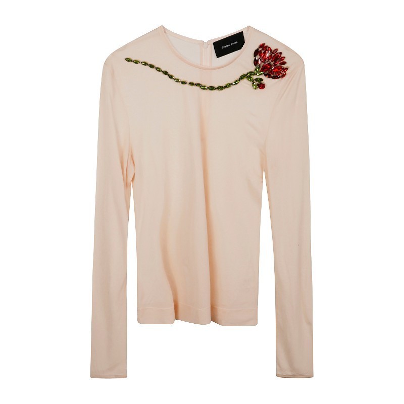 Tシャツ・カットソー Simone Rocha SHEER FITTED BALLET MESH TOP WITH EMBROIDERED