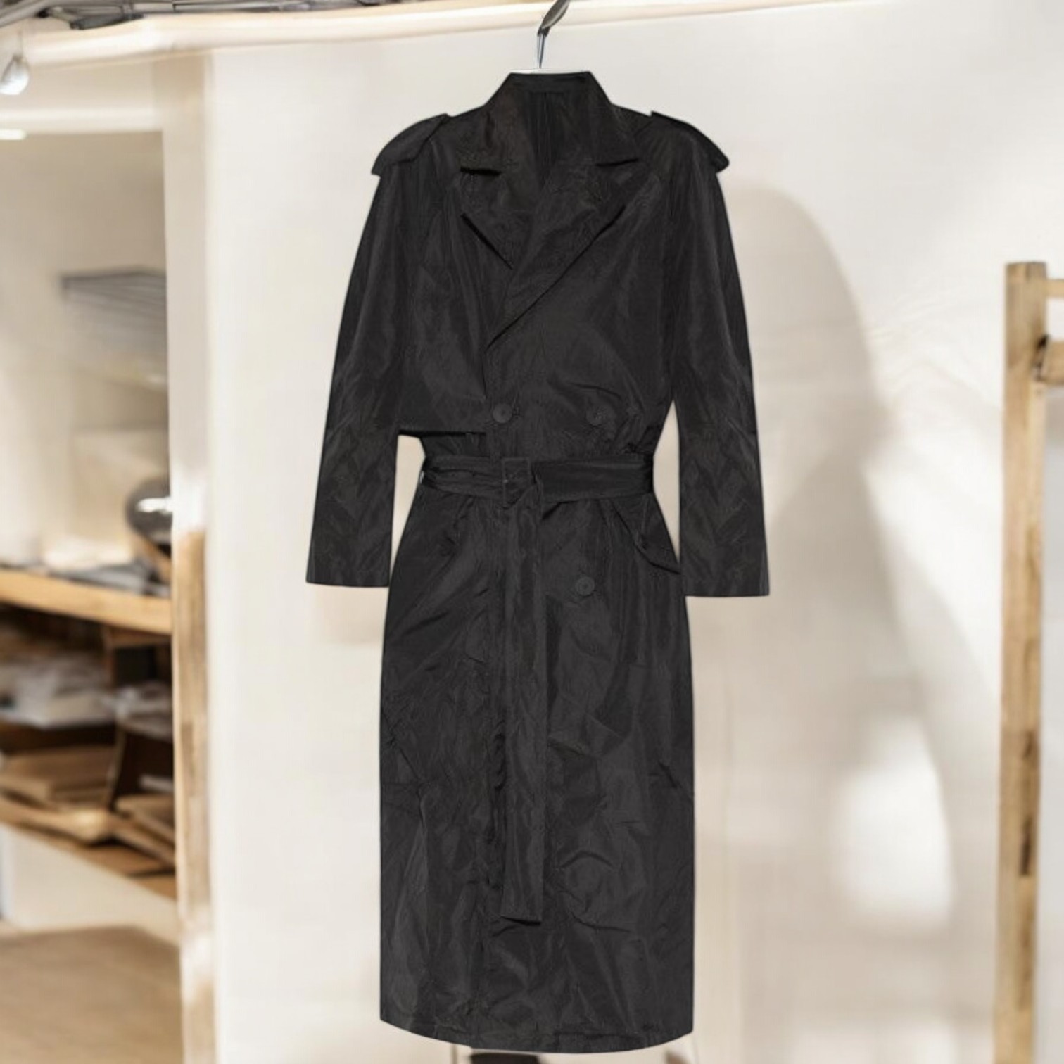 直営店☆BALENCIAGA☆ Packable ベルト付 トレンチコート/ BLACK