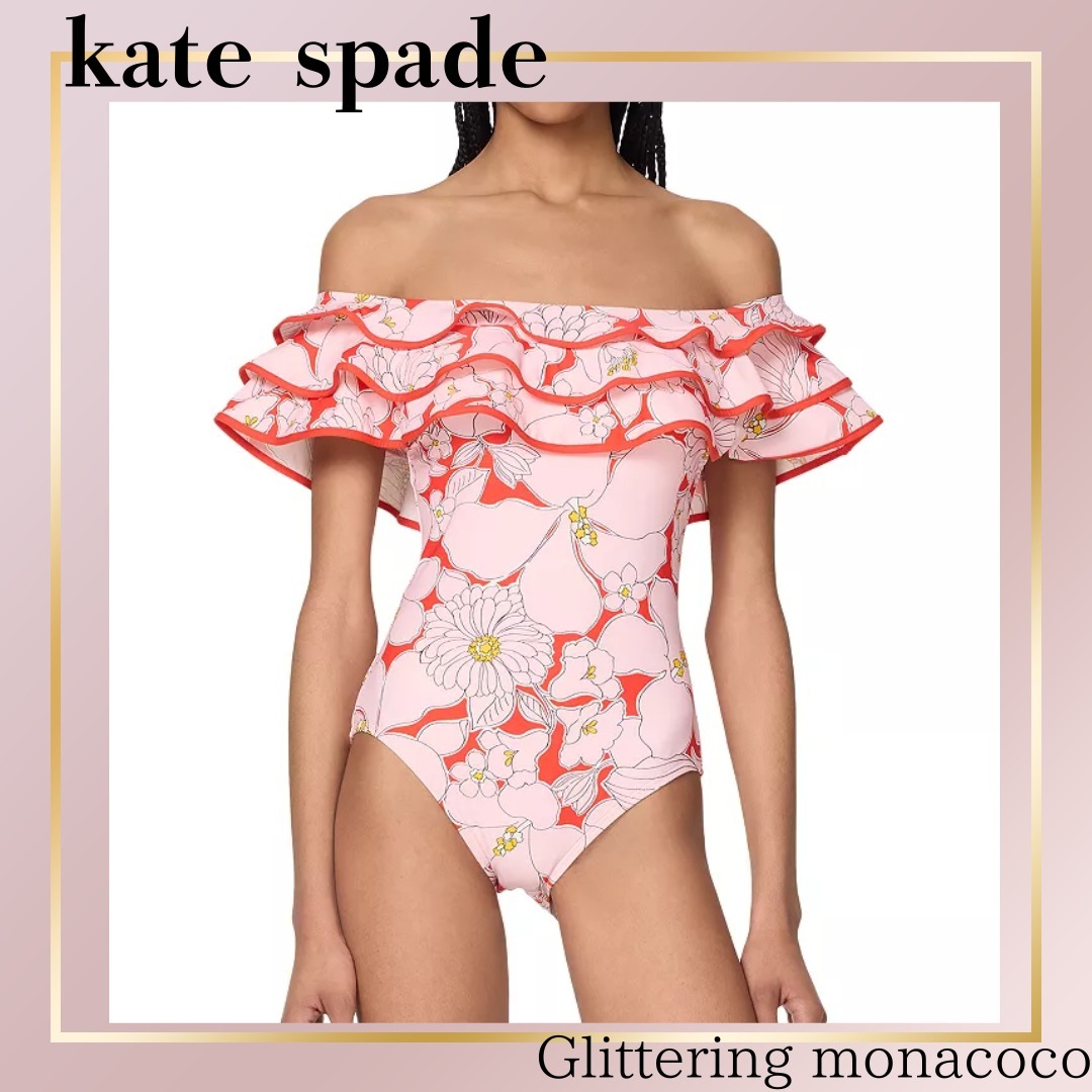 国内発送*katespade*プリントフリルバンドゥワンピース水着
