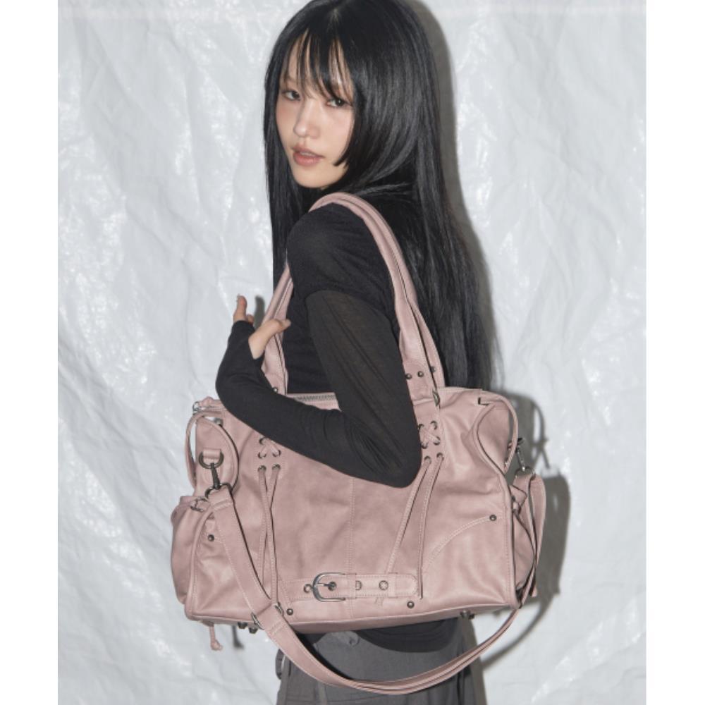 ★ NASTY FANCY CLUB★ Belted Washed Leather Bag BABY PINK F