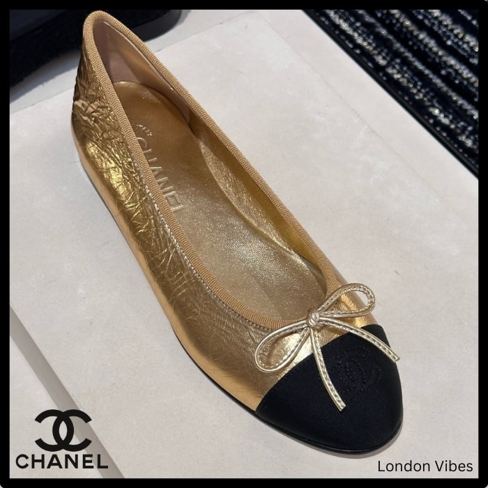 メタリックでお洒落に♡ CHANEL バレエシューズ ゴールド