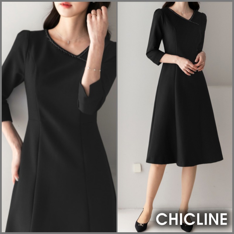 ★ChicLine★ ハミン アシンメトリーネック フレアワンピース