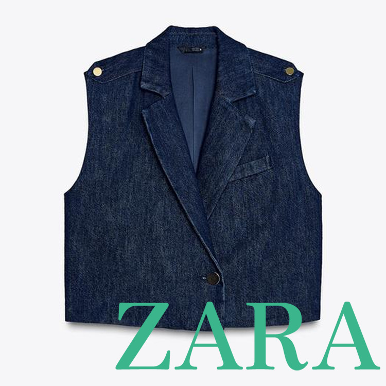 ZARA】Z1975 ショート デニム ベスト ブルー ベスト・ジレ