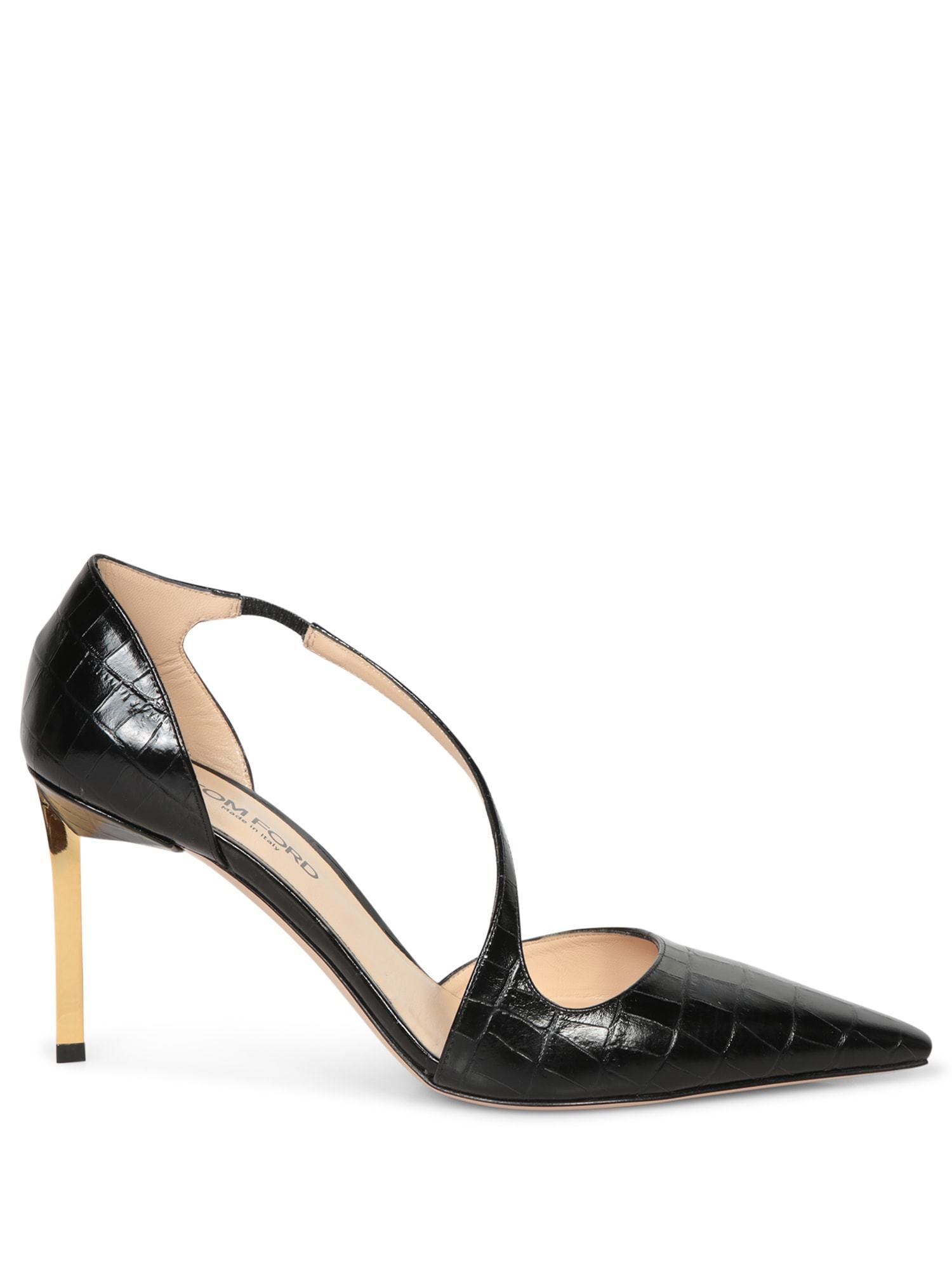 【送料&関税込】Tom Ford 85mm Crocco Black Gold Heeled Shoes