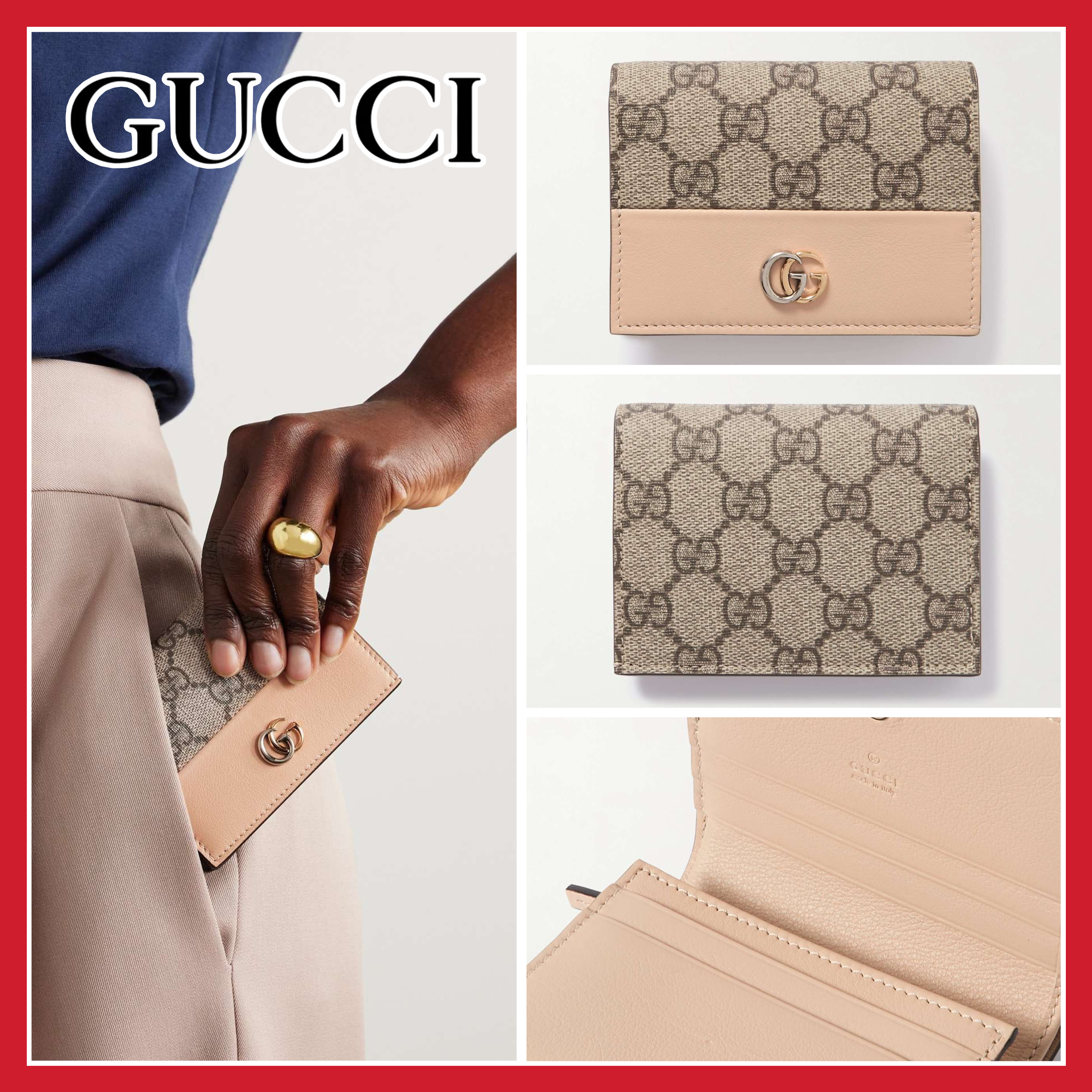 GUCCI テクスチャードレザーコーティングキャンバス ウォレット GUCCI】コーティングキャンバス＆テクスチャードレザー 財布