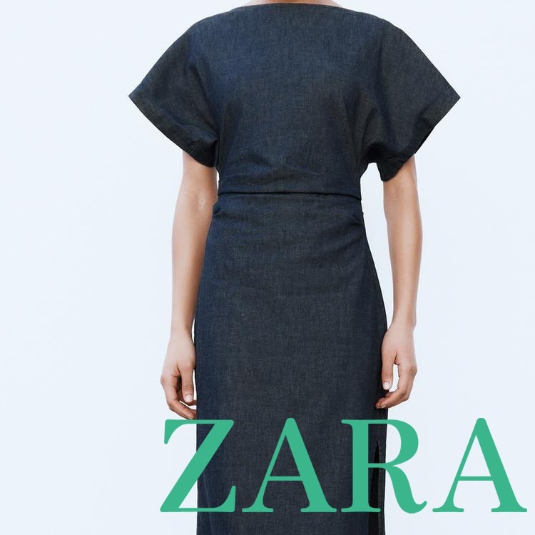 【ZARA】ドレープディテール入りミディ丈ワンピース2949/029/405