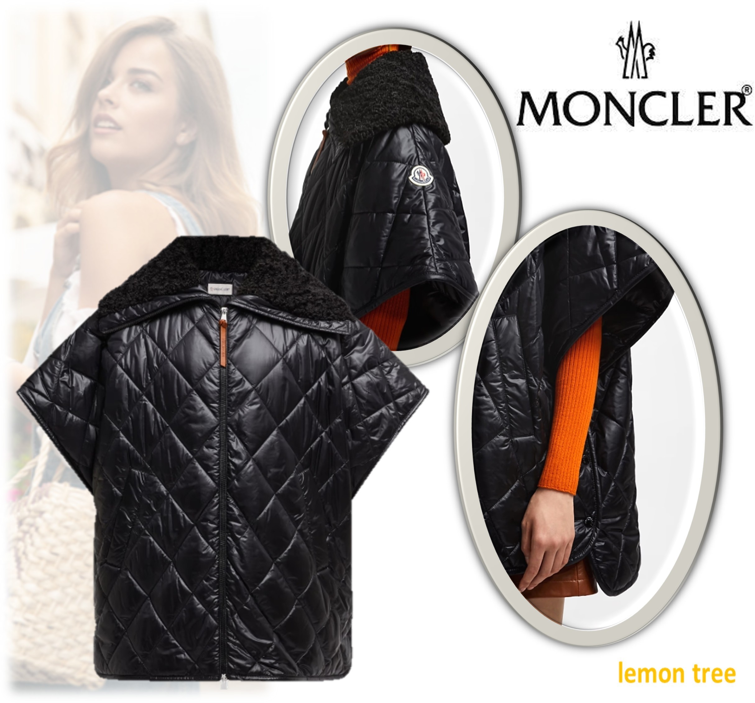 【MONCLER】テディトリムパッド入り ケープ ナイロン 軽量